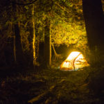 glowing tent at night